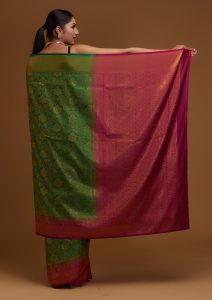 Bottle Green Zari Work Banarasi Saree