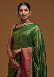Bottle Green Zari Work Banarasi Saree