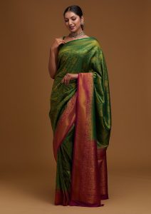 Bottle Green Zari Work Banarasi Saree
