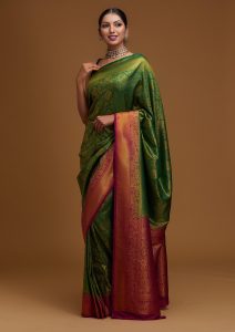 Bottle Green Zari Work Banarasi Saree