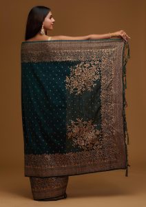 Bottle Green Zari Work Banarasi Saree