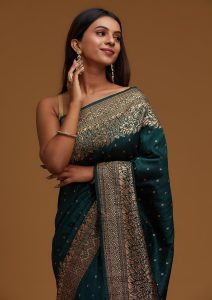 Bottle Green Zari Work Banarasi Saree