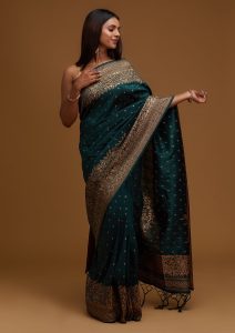 Bottle Green Zari Work Banarasi Saree