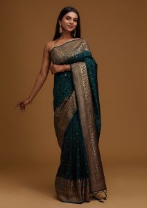 Bottle Green Zari Work Banarasi Saree