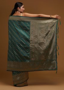 Bottle Green Silk Gold Zariwork Saree With Matching Blouse Piece