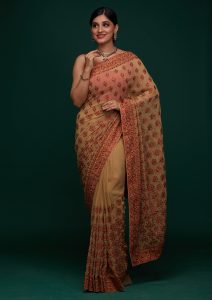Gold Threadwork Georgette Designer Saree