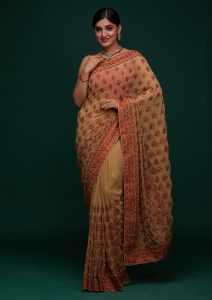 Gold Threadwork Georgette Designer Saree