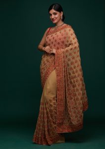 Gold Threadwork Georgette Designer Saree