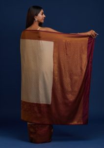 Light Grey Silk Jaal Gold Zariwork Saree With Matching Blouse Piece