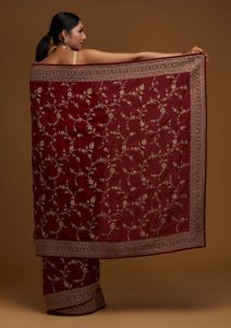 Maroon Stone Work Raw Silk Saree