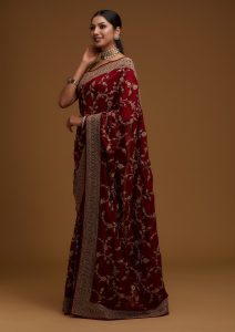 Maroon Stone Work Raw Silk Saree