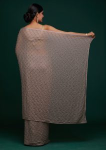 Mauve Satin Pearlwork Saree With Matching Blouse Piece