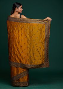 Mustard Soft Raw Silk Swarovski Saree With Matching Blouse Piece