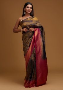 Navy Blue Silk Jaal Gold Zariwork Saree With Matching Blouse Piece
