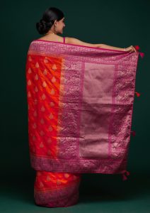 Orange Zariwork Raw Silk Saree