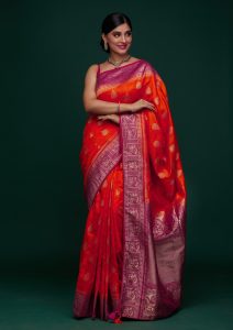 Orange Zariwork Raw Silk Saree