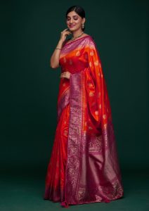 Orange Zariwork Raw Silk Saree