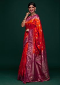 Orange Zariwork Raw Silk Saree