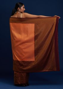 Peach Zari Work Banarasi Saree