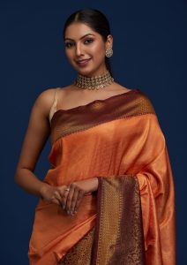 Peach Zari Work Banarasi Saree