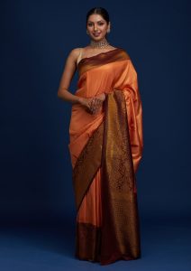 Peach Zari Work Banarasi Saree