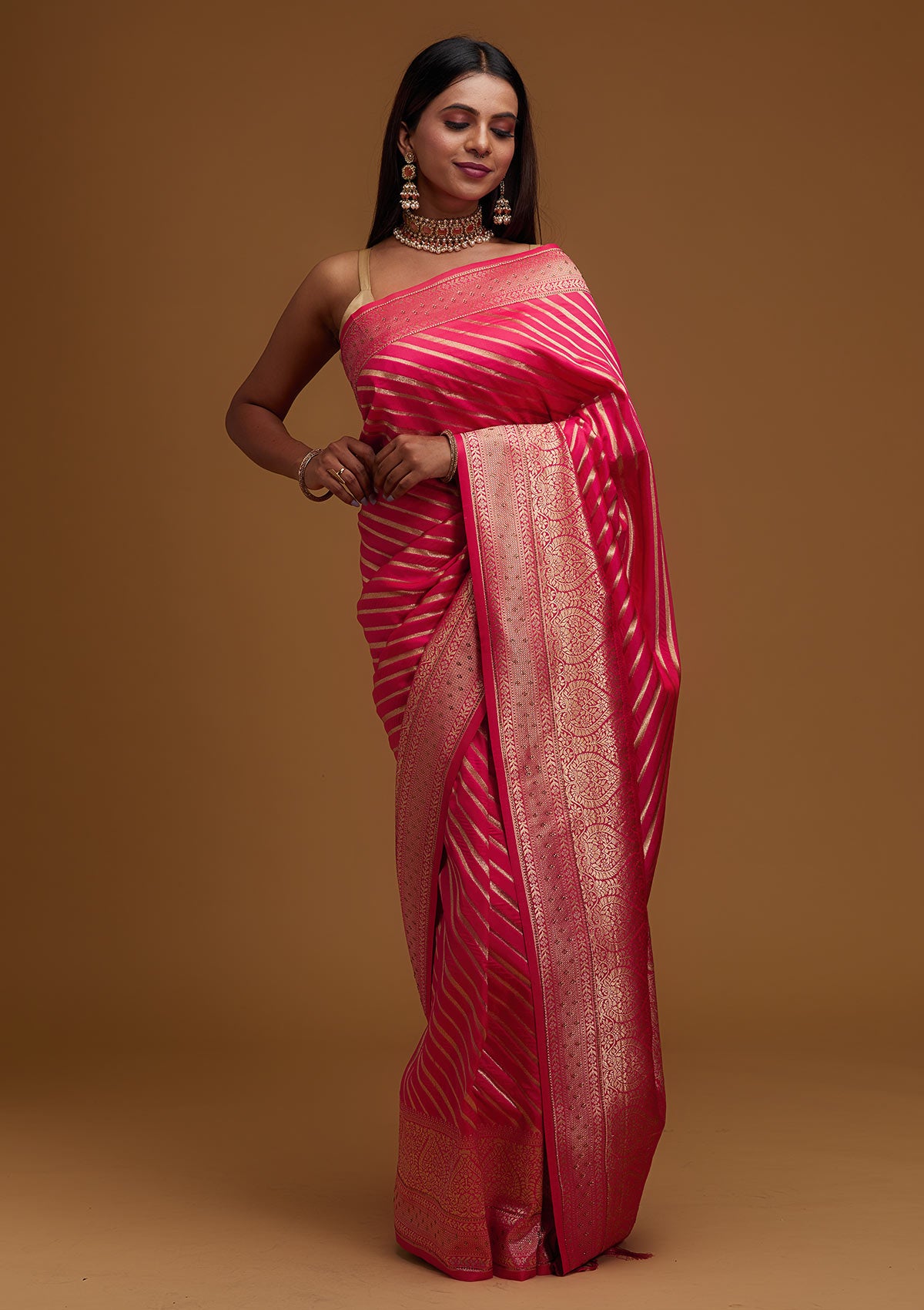 Pink Zari Work Banarasi Saree