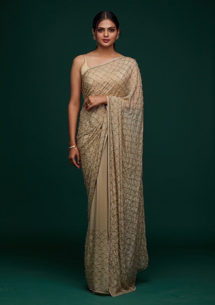 Pista Green Swarovski Shimmer Designer Saree