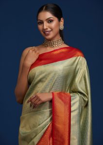 Pista Green Zari Work Banarasi Saree