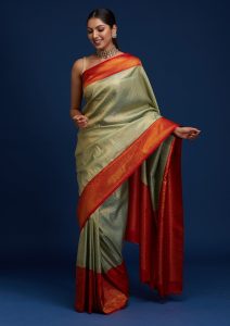 Pista Green Zari Work Banarasi Saree