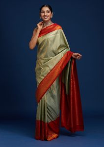 Pista Green Zari Work Banarasi Saree