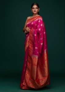 Rani Pink Zariwork Raw Silk Saree