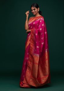 Rani Pink Zariwork Raw Silk Saree