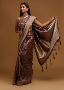 Wine Zari Work Banarasi Saree