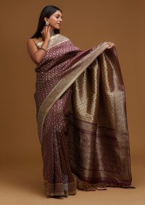Wine Zari Work Banarasi Saree