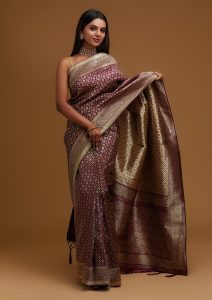 Wine Zari Work Banarasi Saree