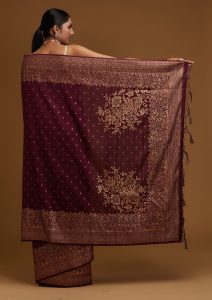Wine Zari Work Banarasi Saree