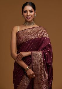 Wine Zari Work Banarasi Saree