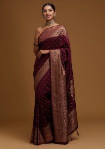Wine Zari Work Banarasi Saree