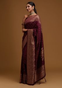 Wine Zari Work Banarasi Saree
